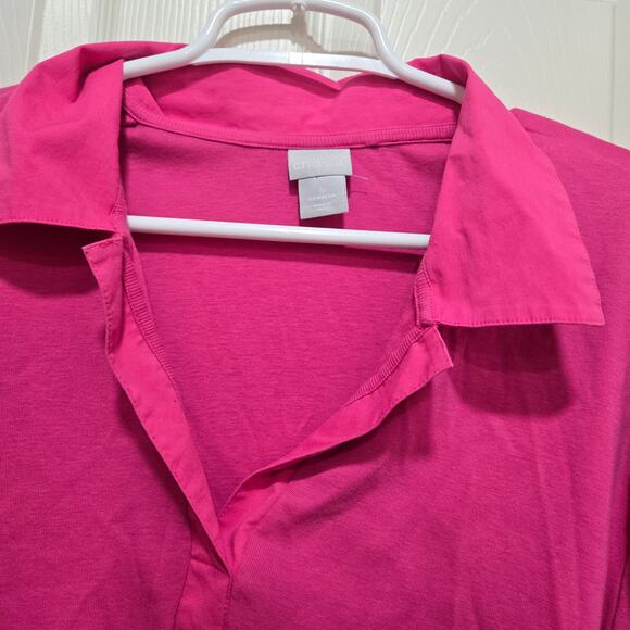 Chico’s Pima Cotton Pink Collared Split Neck Top Size XXL - Picture 9 of 10